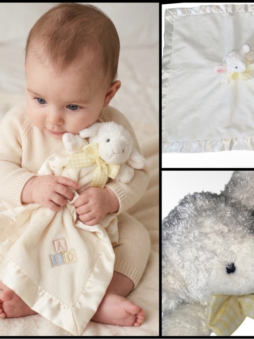 Bearington Baby Collection Plush Lamb ABC Lovey Security Satin Trim Blanket 18”